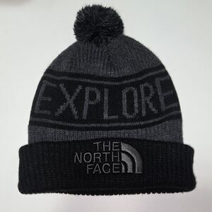 The North Face Unisex Black and Gray Pom Beanie